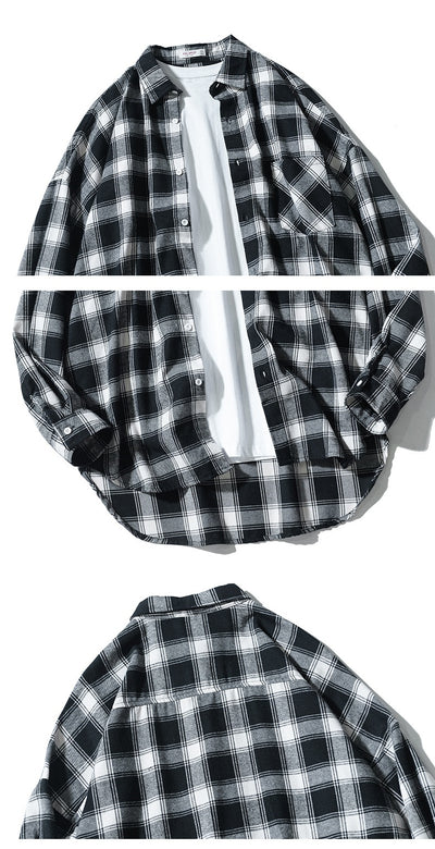Camisa Tipo Cuadros Japonesa Manga Larga Hombre - Chaqueta de Trabajo Oversize - Image 11
