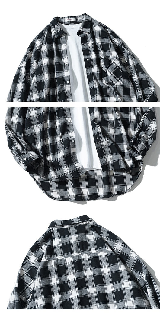 Camisa Tipo Cuadros Japonesa Manga Larga Hombre - Chaqueta de Trabajo Oversize - Image 11