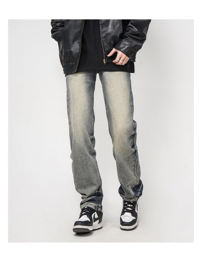 Jeans Rectos Sueltos Teñidos Amarillo Lavado Estilo Urbano - Image 16
