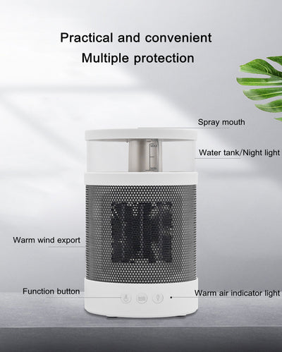 White and black 3-in-1 space heater with humidifier and night light, featuring a mesh grille and control buttons. - Image 24