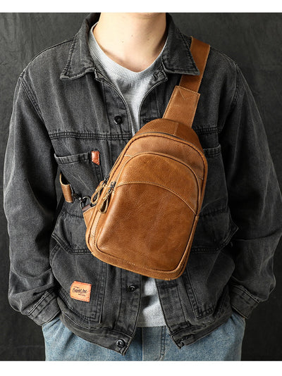 Bolsa de Pecho Minimalista de Cuero Genuino Gran Capacidad para Hombre - Image 10