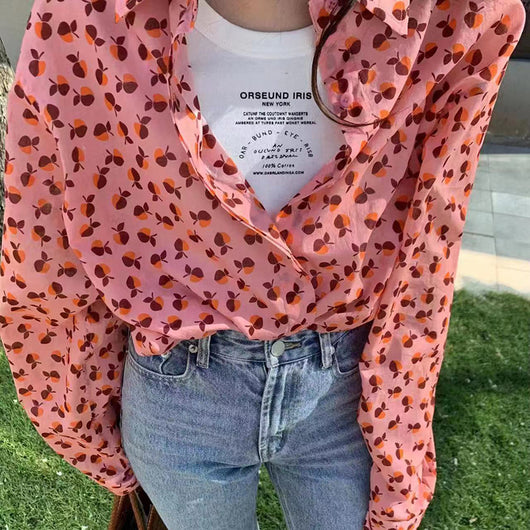 Blusa Floral Romántica de Solapa y Manga Larga para Mujer - Image 7