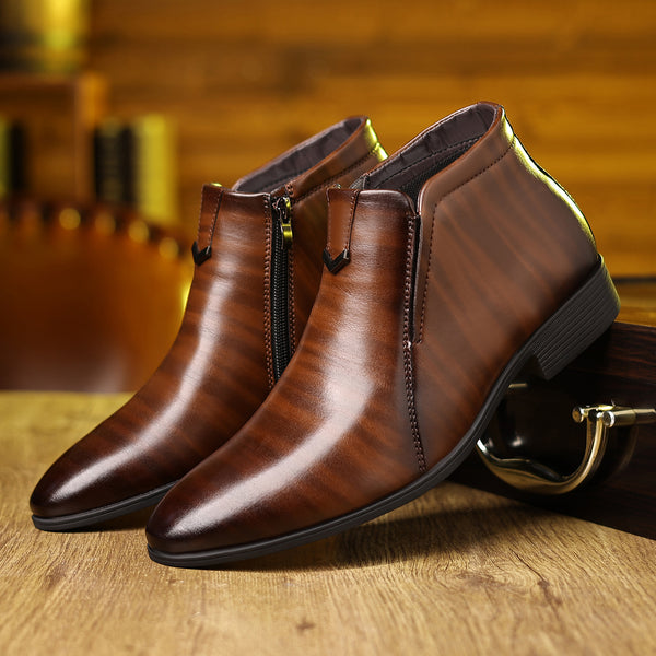 Botas de Cuero Blancas con Rayas y Cierre Lateral para Hombre