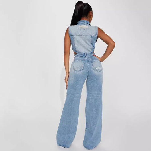 Jumpsuit Denim Elástico Slim Fit Cintura Alta Mujer - Image 3