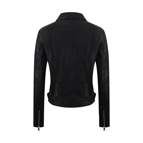 Chaqueta de Cuero PU para Motociclista Mujer - Ajuste Slim Lavado Vintage