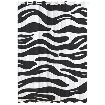 White curtain with a repeating pattern of black outline cartoon faces, featuring grommet top for easy hanging. - Image 13