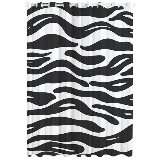 White curtain with a repeating pattern of black outline cartoon faces, featuring grommet top for easy hanging. - Image 13