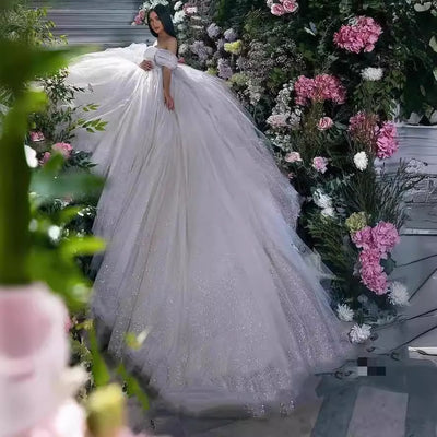 Vestido de Novia Hombros Descubiertos Estilo Hada Bosque Lentejuelas Efecto Silueta - Image 3