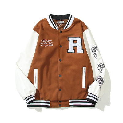 Chaqueta Universitaria de Cuero con Bordado de Calavera y Costuras en Mangas - Image 11