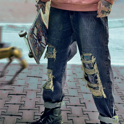 Pantalones Street Punk Holgados Rotos de Estilo Funcional