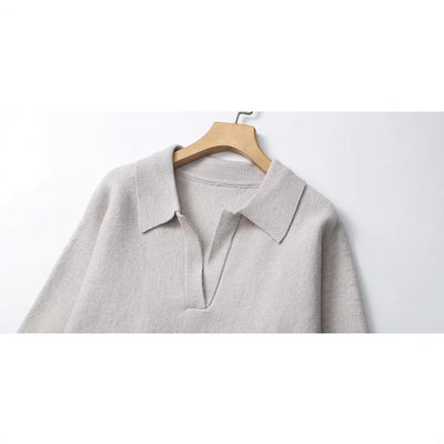 Suéter Polo Cuello V Manga Murciélago Lana Mezclada para Mujer - Image 4