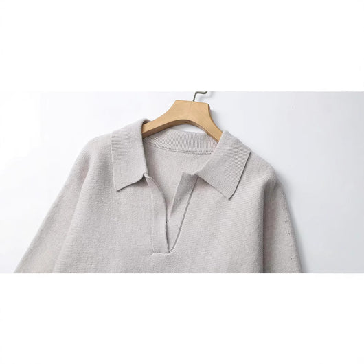 Suéter Polo Cuello V Manga Murciélago Lana Mezclada para Mujer - Image 4
