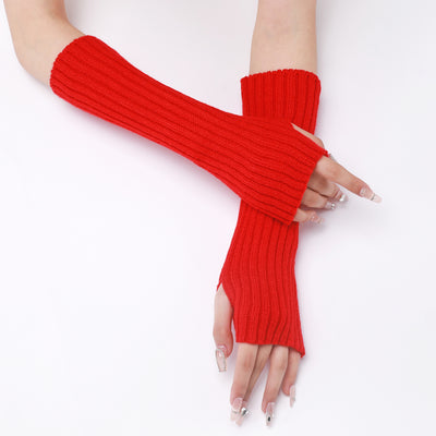 Guantes Largos Rayados de Lana para Otoño e Invierno - Mangas Calentadoras sin Dedos - Image 55