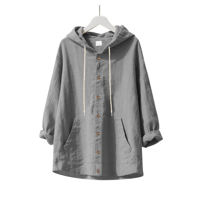 Camisa de Lino Holgada para Hombre - Minimalista de Manga Larga - Image 36