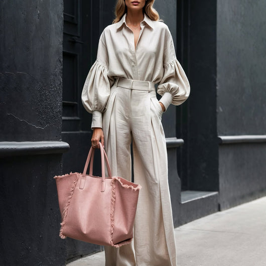 Conjunto de Dos Piezas: Camisa Manga Larga y Pantalón Ancho en Algodón y Lino - Image 6