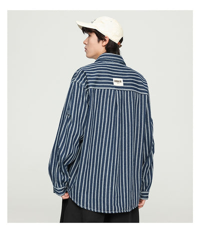 Camisa Denim a Rayas Efecto Vintage Manga Larga - Image 16