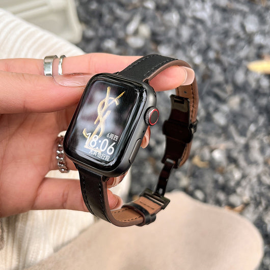 Correa de Reloj de Cuero Genuino con Hebilla Mariposa Otoño Invierno Coreano - Image 3