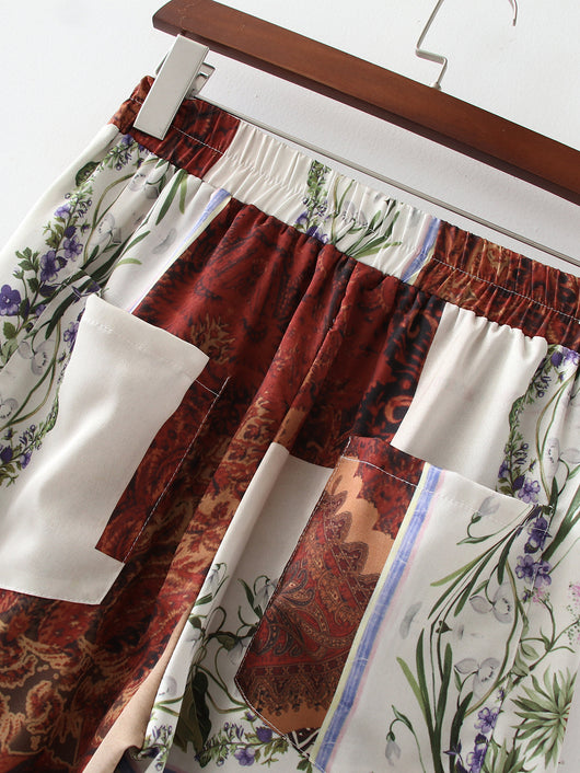 Pantalones de Cintura Alta Elástica con Estampado Patchwork - Image 10