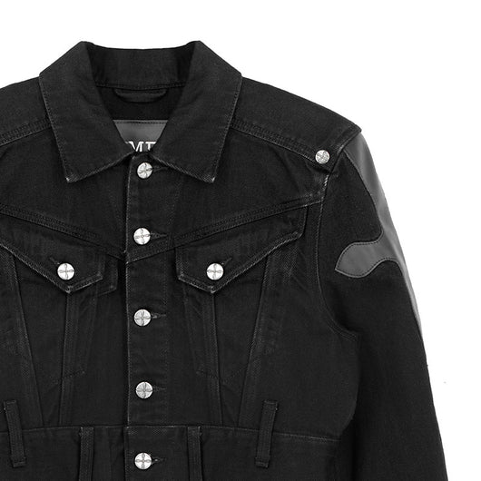 Chaqueta Denim Corta Patchwork Cuero - Estilo Casual Versátil - Image 4