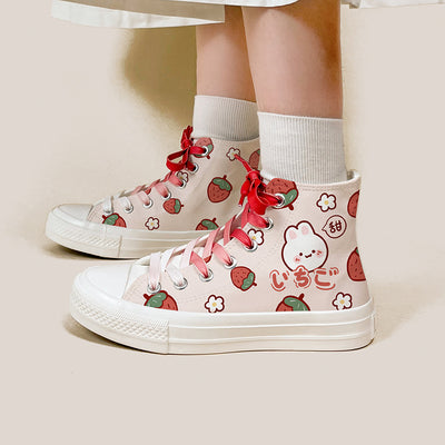 Zapatillas Altas de Lona con Diseño Adorable de Fresa y Conejo para Mujer - Image 6