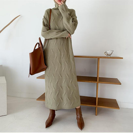 Vestido Suéter Largo Cálido Sobre la Rodilla - Diseño Liso y Acogedor - Image 3