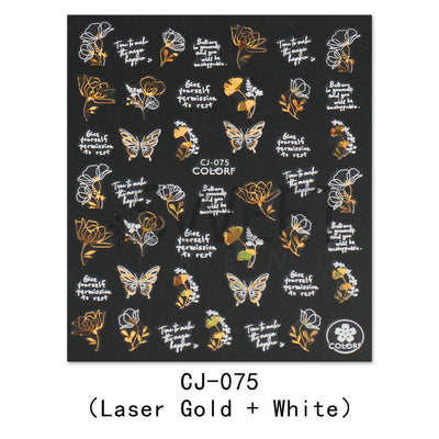 Stickers de Uñas 3D Adhesivos Hoja de Arce Dorada Láser con Letras - Image 8