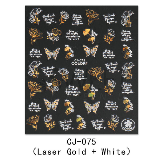Stickers de Uñas 3D Adhesivos Hoja de Arce Dorada Láser con Letras - Image 8