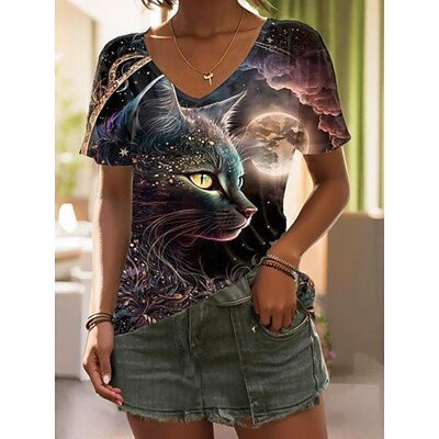 Blusa Casual con Estampado Animal Cuello V Manga Corta Personalizable - Image 6