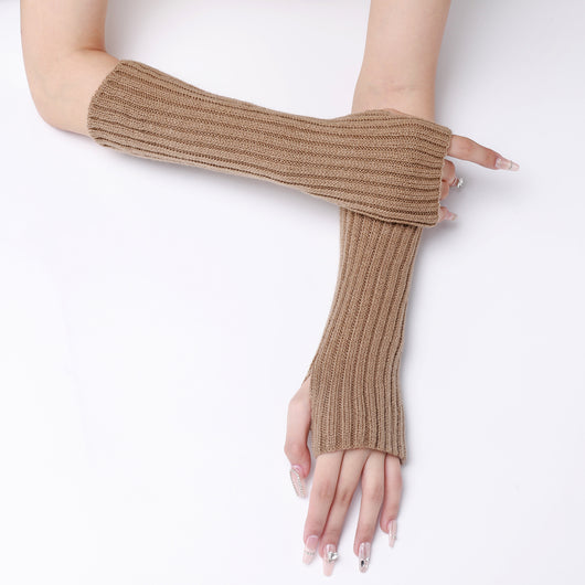 Guantes Largos Rayados de Lana para Otoño e Invierno - Mangas Calentadoras sin Dedos - Image 45
