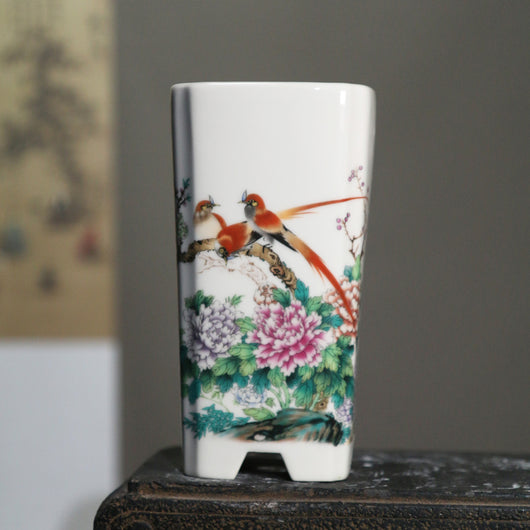 Maceta de Cerámica Orquídea Púrpura con Diseño Artesanal de Flores y Pájaros - Image 4