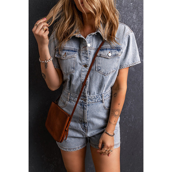 Enterizo Corto Estilo Retro Lavado para Mujer