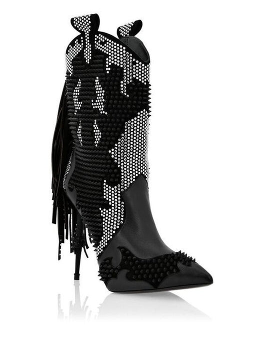Botas Cortas Mujer Punta Afilada con Flecos y Bloques de Color - Image 6