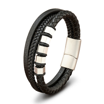 Pulsera de Cuero Trenzado Multicapa para Hombre con Acero Inoxidable - Image 11