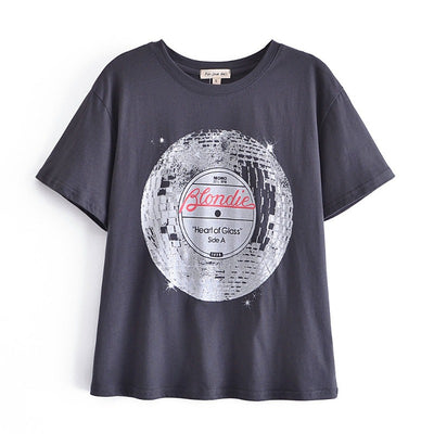 Remera Suelta Cuello Redondo con Estampado de Letras Círculo Manga Corta para Mujer - Image 12
