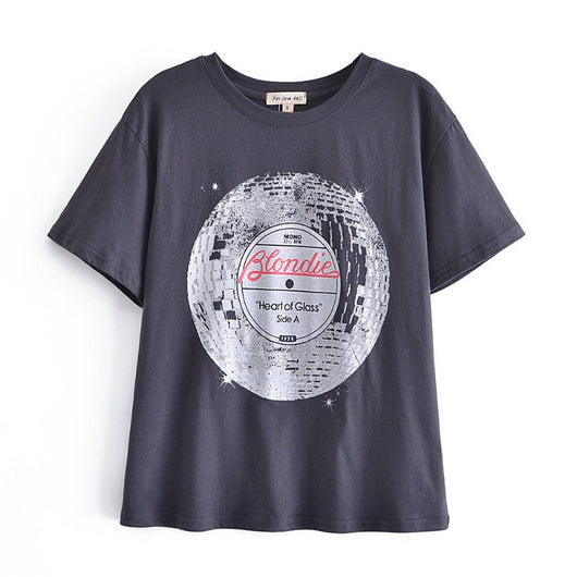 Remera Suelta Cuello Redondo con Estampado de Letras Círculo Manga Corta para Mujer - Image 12