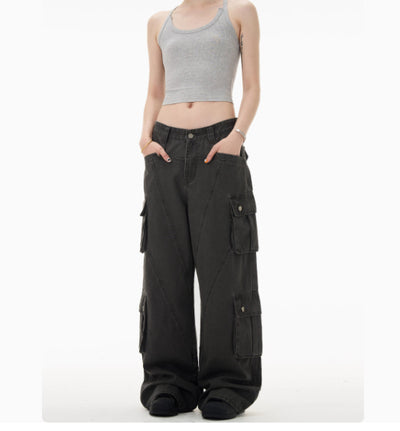 Pantalones Cargo Denim Retro Deconstruidos Unisex Holgados - Image 11