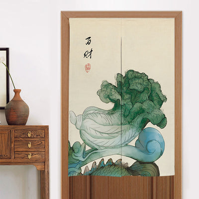 Chinese style fabric door curtain with cherry blossoms, colorful lanterns, and a white cat walking on a beige background. - Image 4