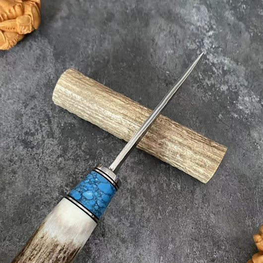 Cuchillo de Asta de Venado con Acero Damasceno y Mango Turquesa - Image 14