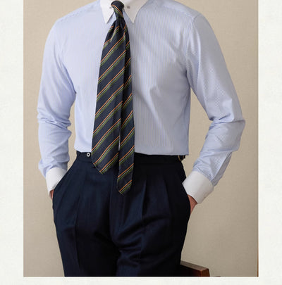 Camisa de Negocio Italiana a Rayas, Cuello Italiano, Manga Larga sin Planchado - Image 3