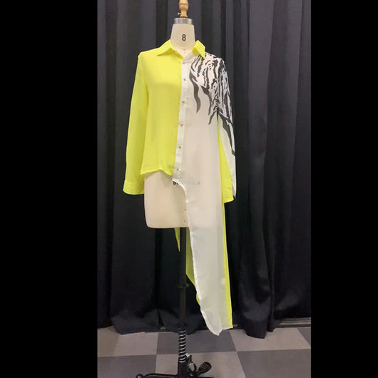 Blusa Asimétrica XL Color Block Amarilla de Manga Larga - Image 2