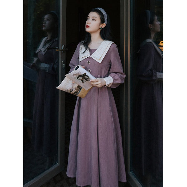 Vestido Retro Vintage para Mujer con Mangas Largas Diseño Francés