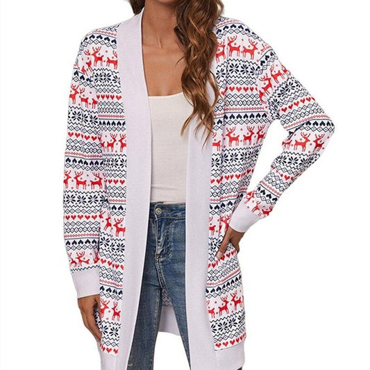Cardigan Navideño con Estampado Festivo y Detalles en Contraste para Mujer - Image 2