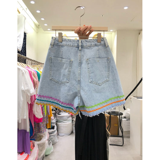 Shorts Denim Cintura Alta Slim Fit con Bordes Crudos - Image 5