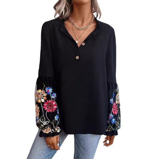 Blusa Larga de Mujer Estilo Europeo y Americano con Cuello en V para Verano - Image 5