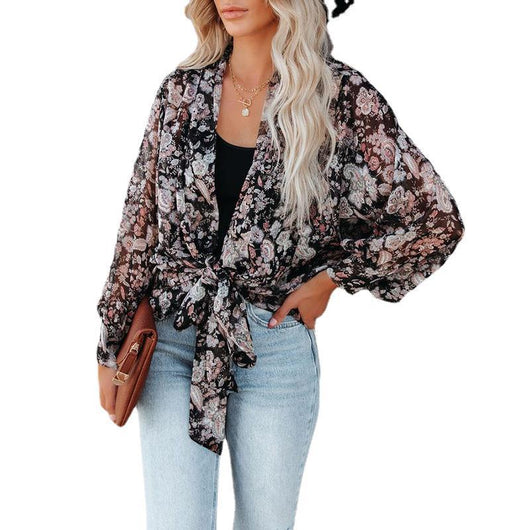 Camisa Cardigan Estampada de Manga Larga para Mujer - Image 4
