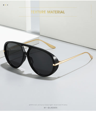 Retro aviator sunglasses with bright black frames, vibrant orange lenses, and sleek gold-colored metal temples. - Image 26
