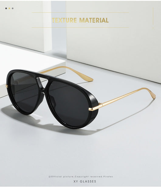 Retro aviator sunglasses with bright black frames, vibrant orange lenses, and sleek gold-colored metal temples. - Image 26