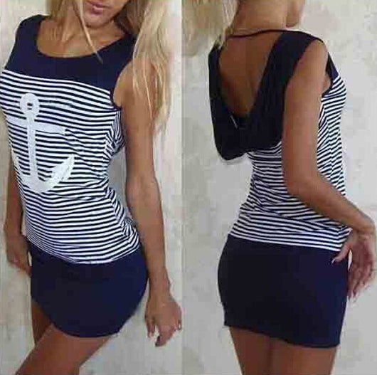 Vestido Ajustado Envuelto en Cadera con Rayas Ancla para Mujer - Image 2