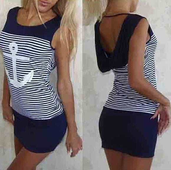 Vestido Ajustado Envuelto en Cadera con Rayas Ancla para Mujer