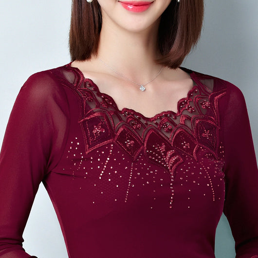 Blusa Manga Larga con Diamantes Bordados para Mujer - Image 12